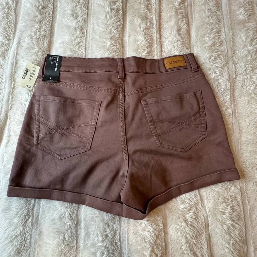 NWT Aeropostale shorts high waisted midi size 8 plum color stretch denim - Picture 5 of 7